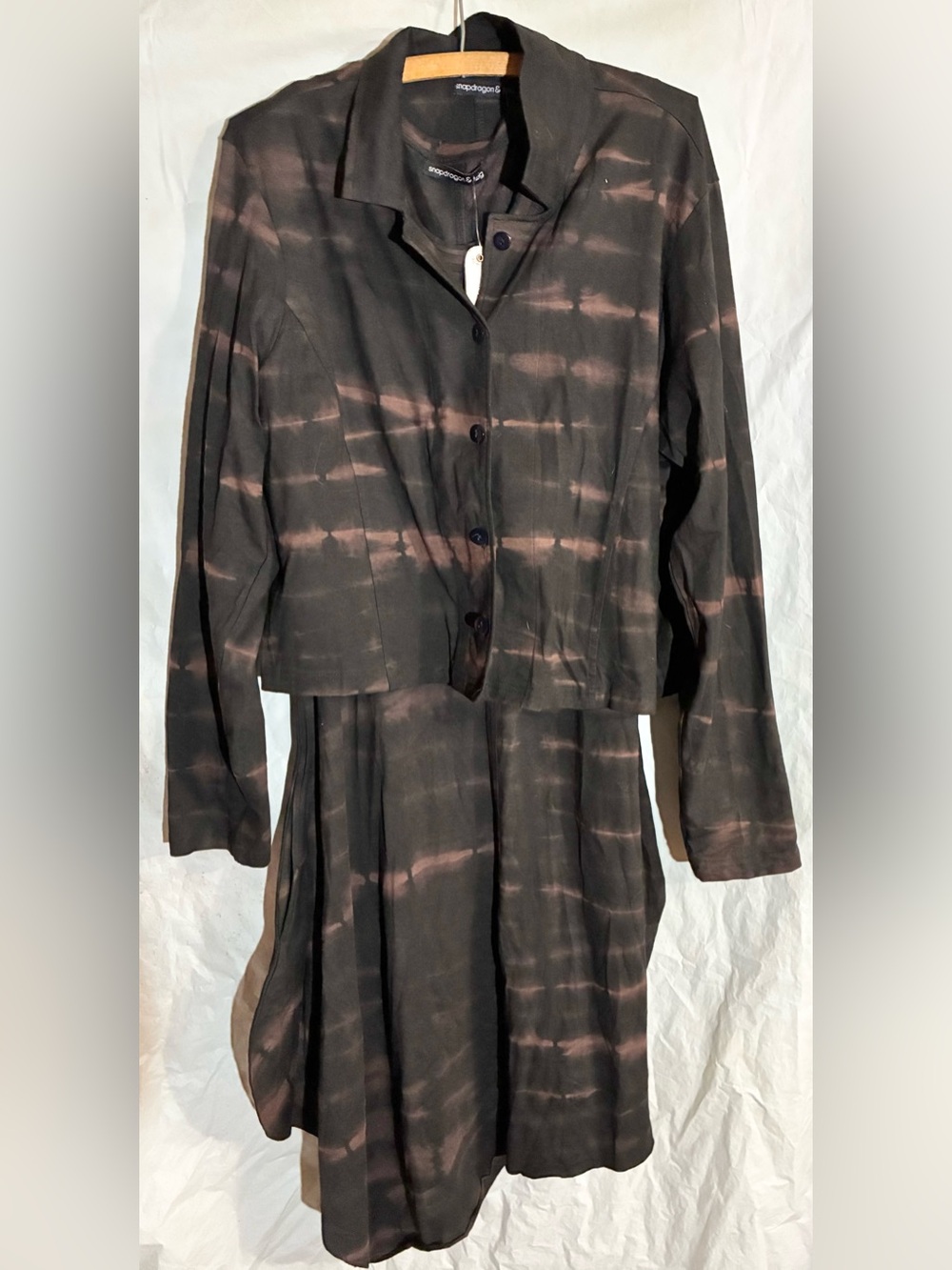 Snapdragon & Twig Brown Tie Dye Dress & Jacket 2 Pc Set M Asymmetric NEW tags